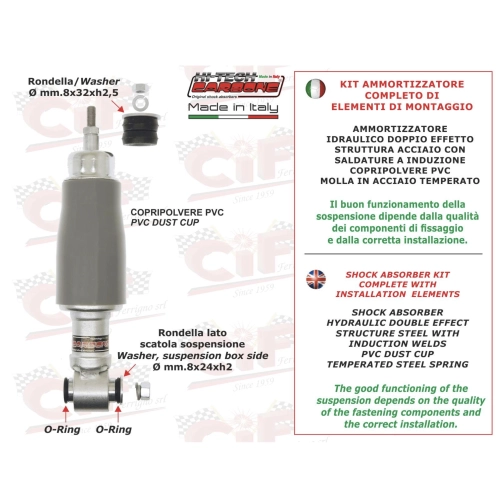 Kit d'amortisseurs avant avec rondelles et joints toriques pour VESPA 50 90 125 NLR SPECIAL PRIMAVERA ET3 ELESTART PK S SUPER SPRINT PLURIMATIC