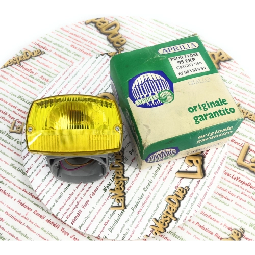 Yellow front headlight assembly APRILIA 95 EKP grey plastic body 960 and yellow transparent for PIAGGIO GARELLI APRILIA mopeds and various plastic ones with approval