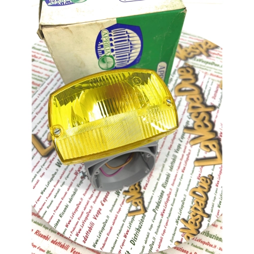 Yellow front headlight assembly APRILIA 95 EKP grey plastic body 960 and yellow transparent for PIAGGIO GARELLI APRILIA mopeds and various plastic ones with approval
