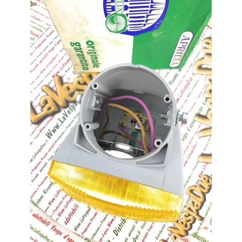 Yellow front headlight assembly APRILIA 95 EKP grey plastic body 960 and yellow transparent for PIAGGIO GARELLI APRILIA mopeds and various plastic ones with approval