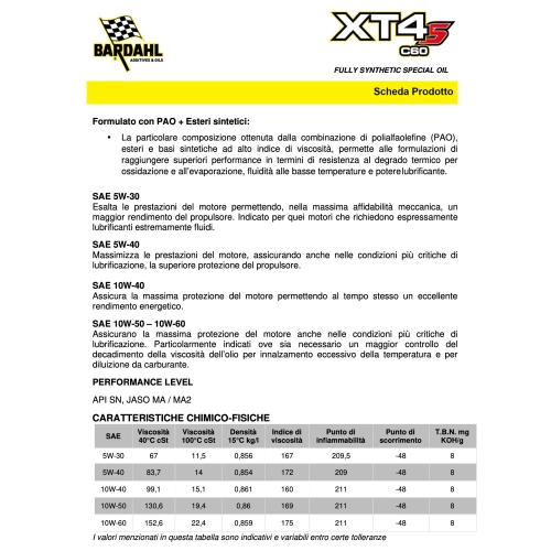 BARDAHL XT4-S C60 10W-50 1 Liter 100% synthetisches Motorenöl für Motoren mit integrierten und separaten Getrieben mit Nass- oder Trockenkupplung VESPA APE LAMBRETTA FIAT ALFA ROMEO LANCIA HONDA DUCATI