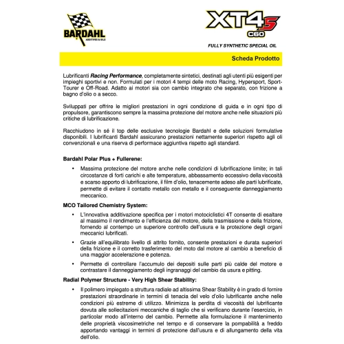 BARDAHL XT4-S C60 10W-50 1 Liter 100% synthetisches Motorenöl für Motoren mit integrierten und separaten Getrieben mit Nass- oder Trockenkupplung VESPA APE LAMBRETTA FIAT ALFA ROMEO LANCIA HONDA DUCATI