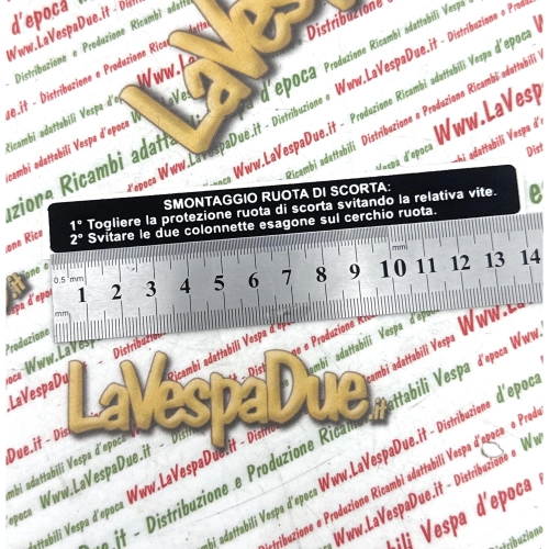 Schutzplatte für Reserveradabdeckung für VESPA PX PE COSA 1 und 2, PVC-Basis, schwarz-weiße Beschriftung, Demontageanleitung