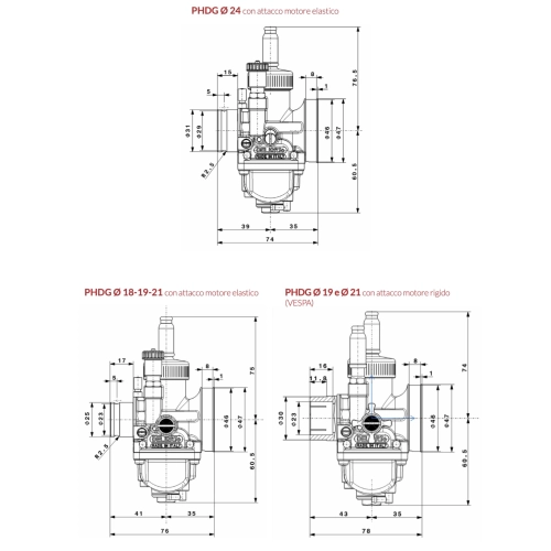 Carburador DELL'ORTO PHDG Ø 19 para VESPA para motores de 2 tiempos para diversas aplicaciones de VESPA