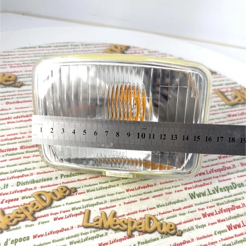 Bloc optique avant rectangulaire SIEM pour VESPA P 150 S, complet avec support d'ampoule P150S 165 x 112 mm, adaptable aux cyclomoteurs APE et PIAGGIO, réf. 176032, ancien stock