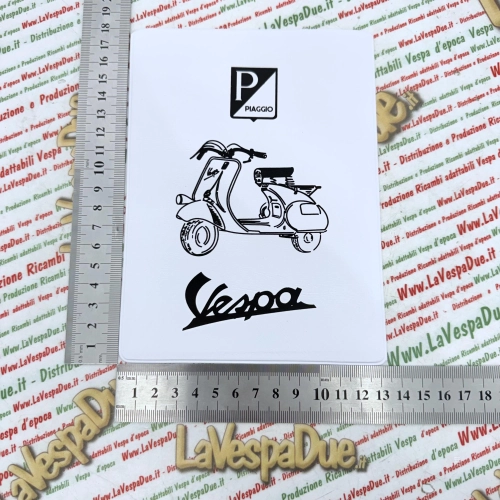 Pochette porte-documents vintage blanche pour Vespa 98 125 150 V1T V15T V30T V33T V98T VU1T U VM VN VL VB1T VNB VBB VBA VNA, style années 60, avec phares bas.