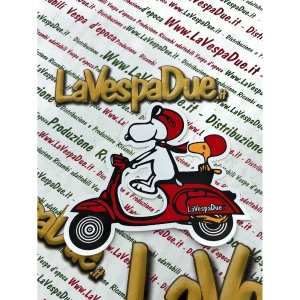 SNOOPY- und WOODSTOCK-Werbeaufkleber auf einer VESPA, die nach links schaut, für VESPA APE LAMBRETTA, Vintage-Vespa mit Affenmotiv