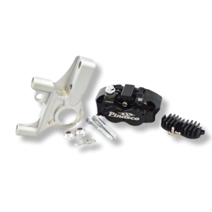 PINASCO 26280110 front braking system with 4-piston radial caliper, black caliper color, gray support for VESPA PX 125 150 200 PE COSA ETS 50 PK HP XL LML STAR