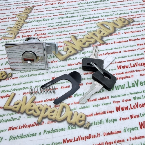 Complete chrome top box lock for VESPA PX 125 150 200 ARCOBALENO disc brake complete with spring and plate ro 198560