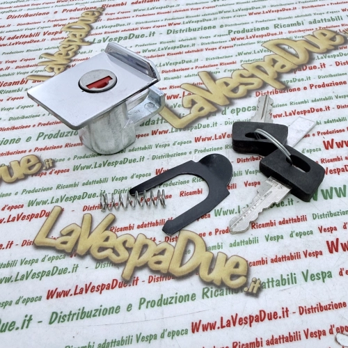 Complete chrome top box lock for VESPA PX 125 150 200 ARCOBALENO disc brake complete with spring and plate ro 198560