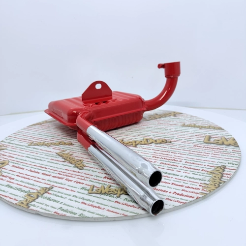 Roter Auspuff, passend für Abarth 125 150 VNA VNB VBA VBB SUPER VN1CT VB1CT, 8-Zoll-Rad mit doppeltem Chromauspuffrohr