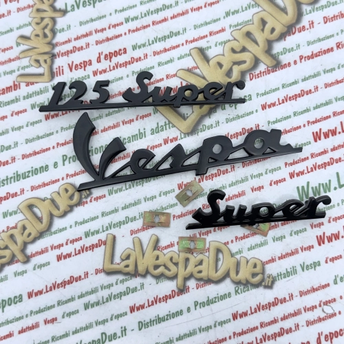 Set of 3 midnight blue lettering plates for VESPA 125 SUPER VNC1T in anodized aluminum front and rear, Italian product