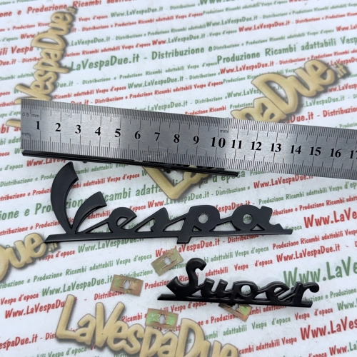 Set of 3 midnight blue lettering plates for VESPA 125 SUPER VNC1T in anodized aluminum front and rear, Italian product