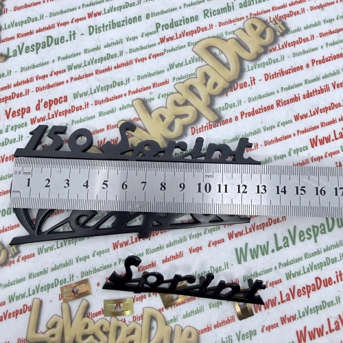 Satz mit 3 nachtblauen Schriftzugplatten für VESPA 150 SPRINT VLB1T aus eloxiertem Aluminium, vorne und hinten, italienisches Produkt