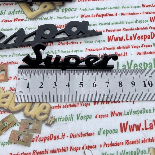 Satz mit 3 nachtblauen Schriftzugplatten für VESPA 150 SUPER VBC1T aus eloxiertem Aluminium, vorne und hinten, italienisches Produkt