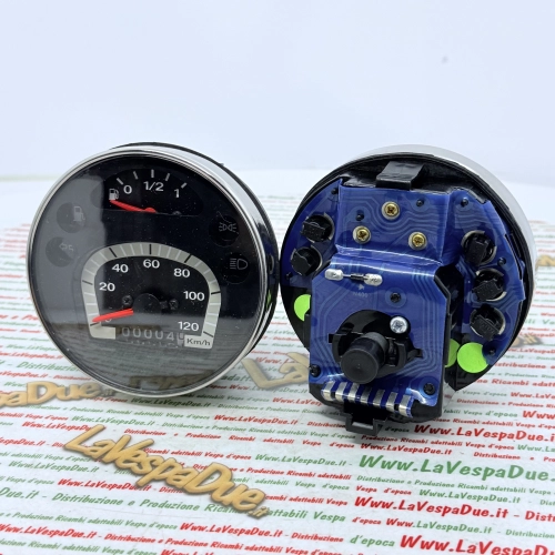 Kilometerzähler VESPA PX PE MY MILLENNIUM 125 150 200 120 km/h Adapter ro 583074 Schwarzer Regenbogen mit Chromrahmen