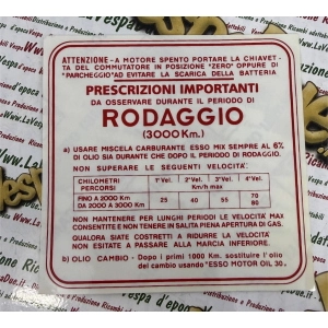 Red running-in rule sticker for 4-speed VESPA 6% mixture original PIAGGIO ro 610292M