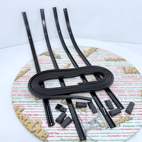 Set of semi-gloss black footboard strips for VESPA PK S 50 PK 125 ro 154669 complete in soft aluminum with black strips and tips