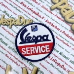 Gestickter Aufnäher „VESPA SERVICE", Miniaturschild ro 610060M001, Durchmesser ca. 76 mm, zum Aufnähen auf Jacken, Hemden oder Accessoires