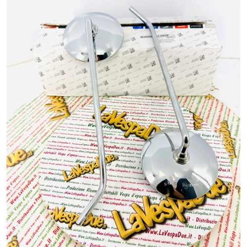 Paire de rétroviseurs chromés pour VESPA PX PE MY 125 150 200 d'origine PIAGGIO, droit et gauche, avec tige sans filetage, pour modèles à partir de 1998, référence CM028003