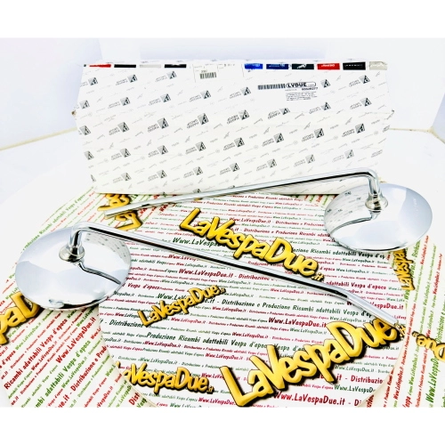 Paire de rétroviseurs chromés pour VESPA PX PE MY 125 150 200 d'origine PIAGGIO, droit et gauche, avec tige sans filetage, pour modèles à partir de 1998, référence CM028003
