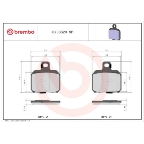 Pastillas de freno BREMBO Aprilia Ducati Kawasaki Honda KTM Motoguzzi Sinterizadas 07BB20SP (Placa roja)